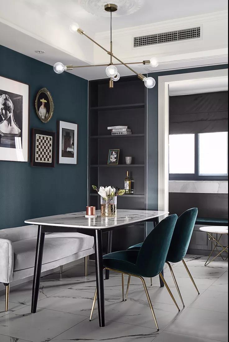 125㎡現(xiàn)代輕奢混搭風(fēng)格裝修圖片，墨綠色復(fù)古經(jīng)典！